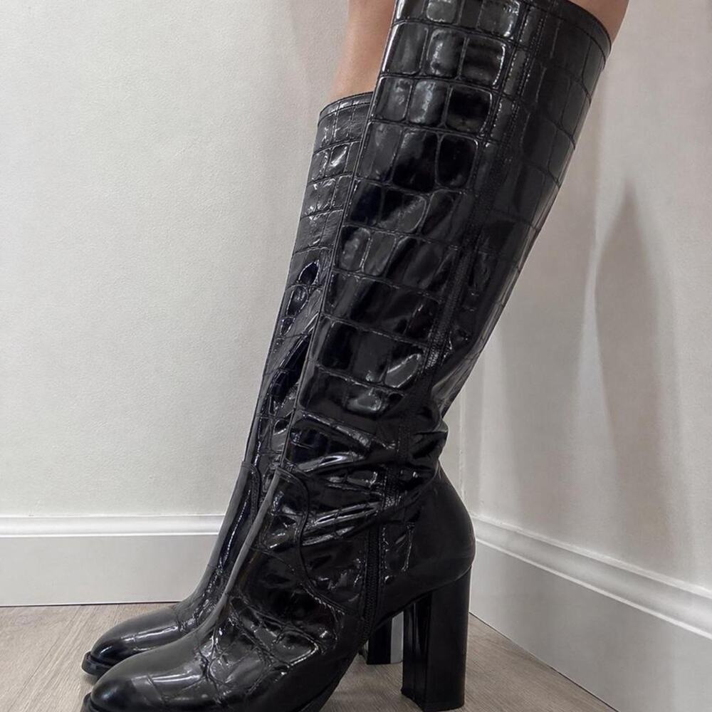 Womens size 6.5 Tosca blu Y2K crocodile vintage knee high boots